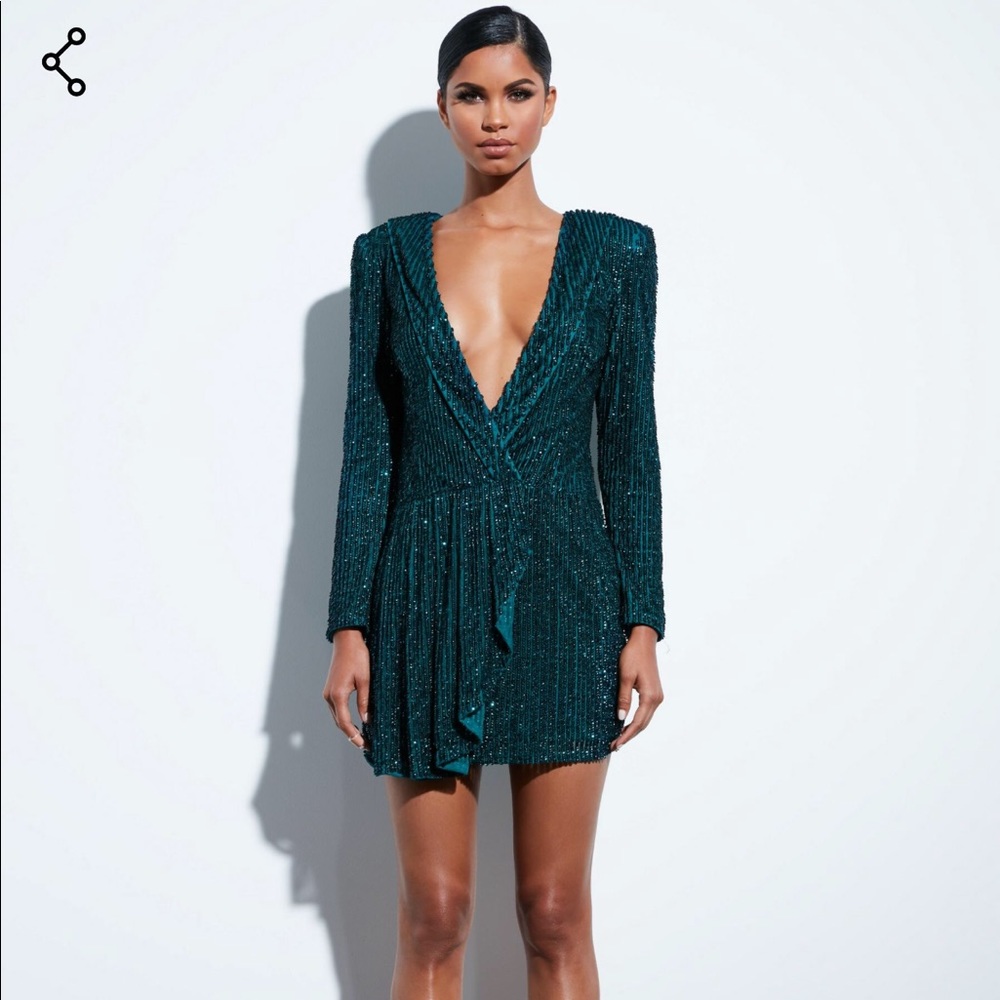 MissGuided Peace + Love Teal Drape Sequin Dress
